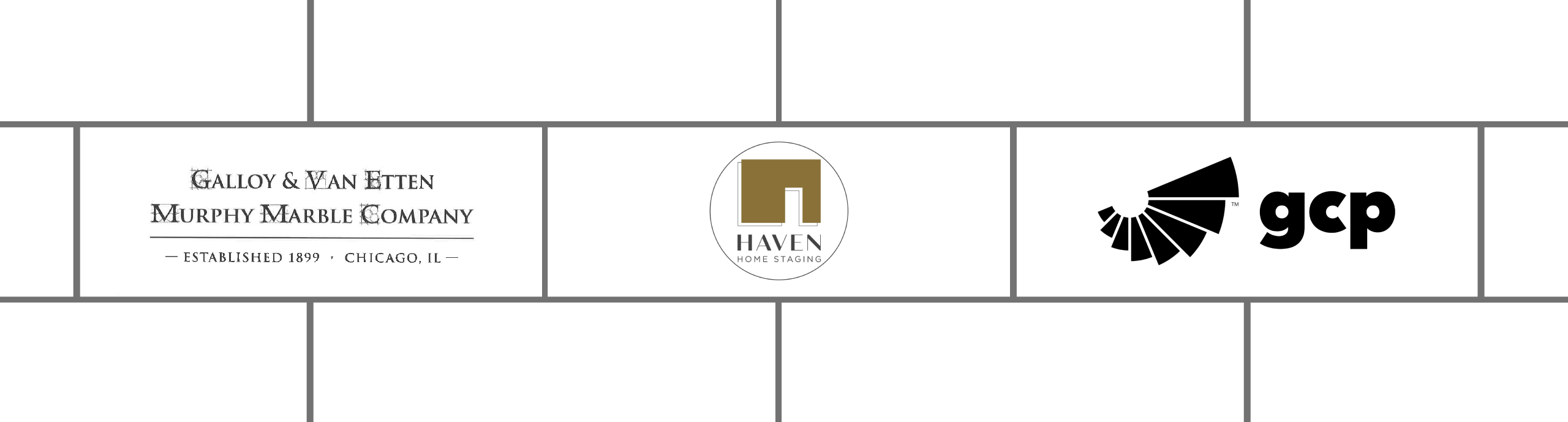 Logos for Galloy & Van Etten Murphy Marble Company, Haven Home Staging, GCP