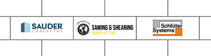 Logos for Sauder Cabinetry, Sawing & Shearing Services and Schlüter Systems